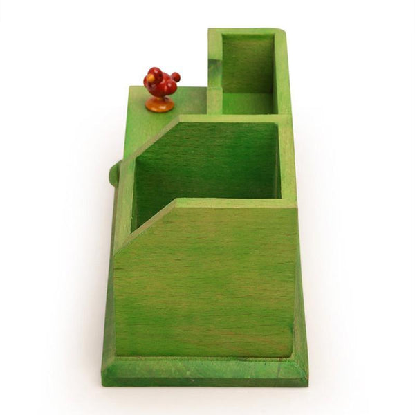 Hand-Carved Wooden Multipurpose Table Organiser (Green) created by Traditional Artisans