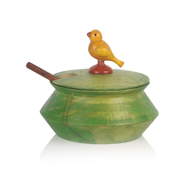 Rectangular Wooden Parrot Jar Set With Tray & Spoon - Green