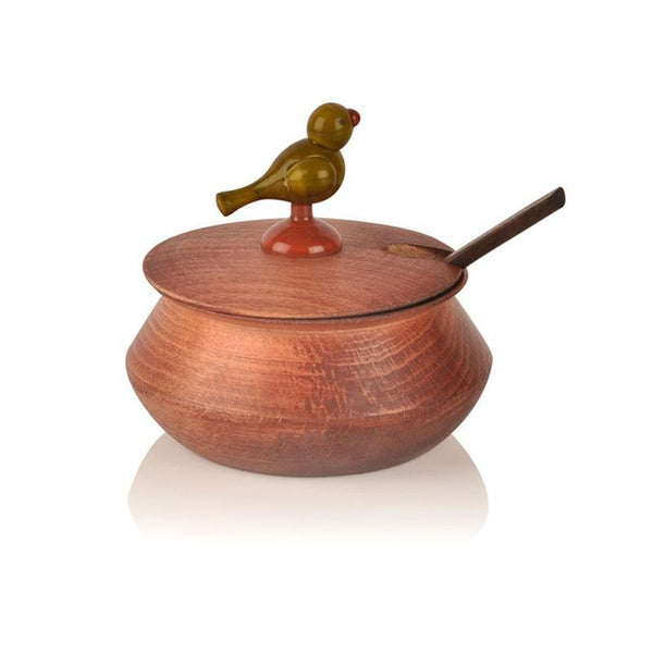 Handcrafted Wooden Jar Set With Tray and Spoon - Red