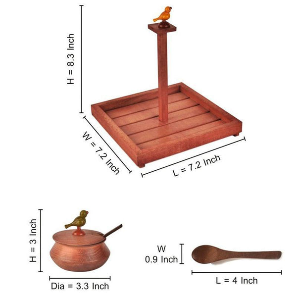 Handcrafted Wooden Jar Set With Tray and Spoon - Red
