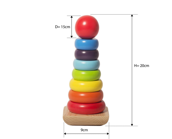 Wooden Rainbow Stacking Rings Game - 100% Safe, Natural & Eco-Friendly