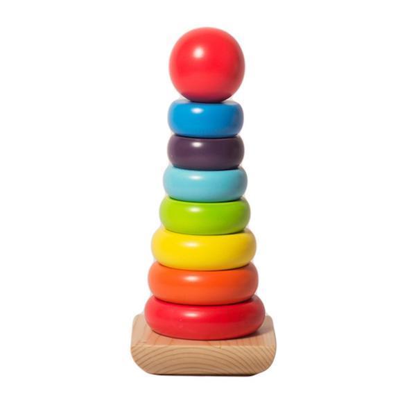 Wooden Rainbow Stacking Rings Game - 100% Safe, Natural & Eco-Friendly