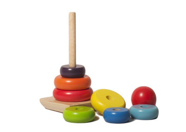 Wooden Rainbow Stacking Rings Game - 100% Safe, Natural & Eco-Friendly