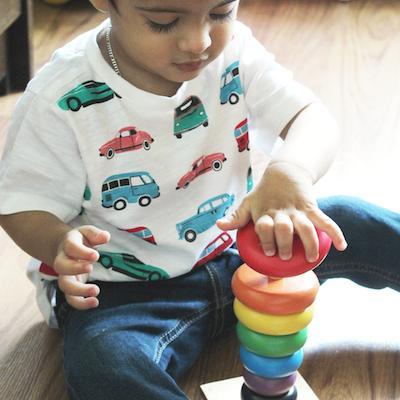 Wooden Rainbow Stacking Rings Game - 100% Safe, Natural & Eco-Friendly