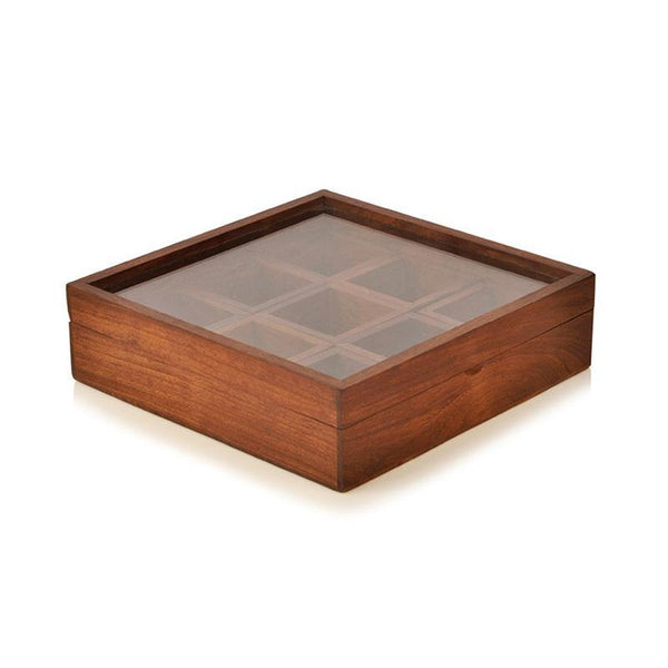 Sheesham Wood Square Spice Box with Spoon Crafted by Traditional Artisans