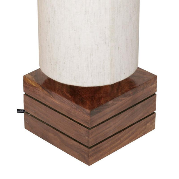 Handcrafted Wooden Table Lamp with Round Shade and Square Base