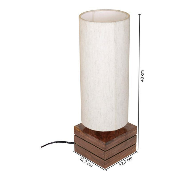Handcrafted Wooden Table Lamp with Round Shade and Square Base