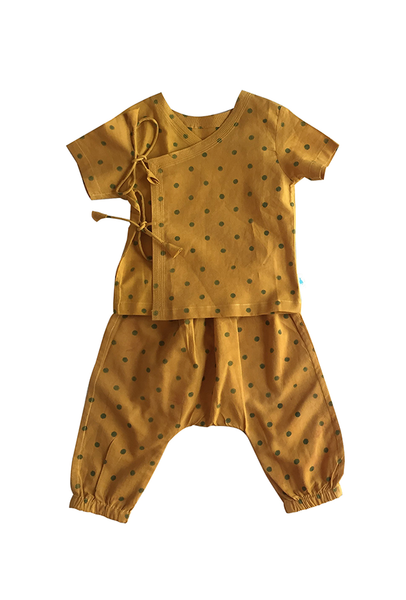 Baby Polka Angarakha Top with Matching Pyjamas - Natural Dyed Organic Cotton