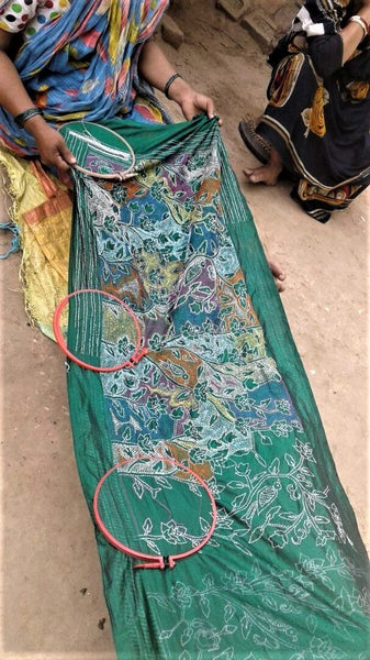 Peach Silk Cotton Kantha work Stole