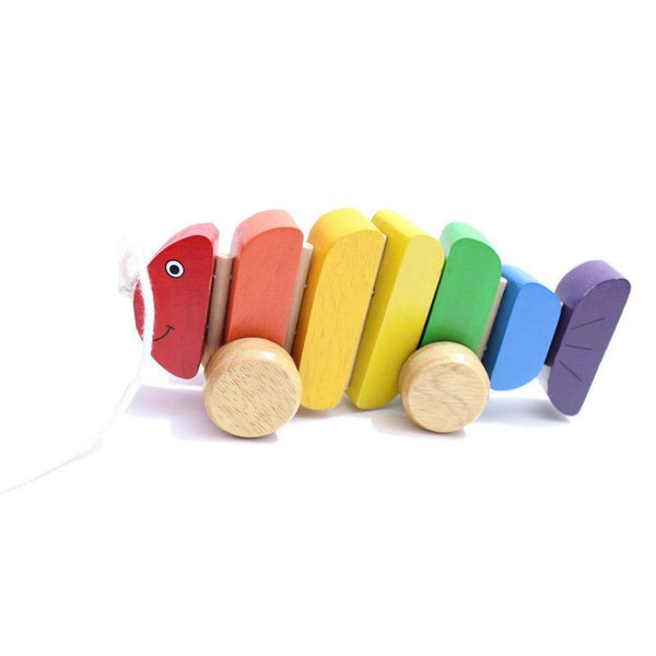 Wooden Rainbow Fish Push and Pull Toy - 100% Safe, Natural & Eco-friendly