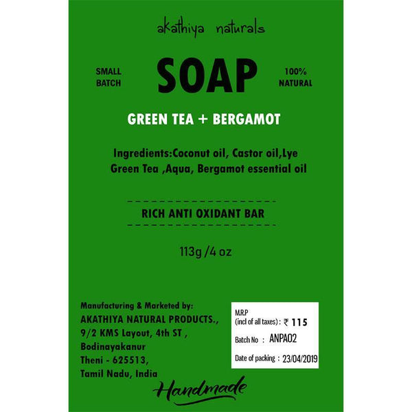 Handmade, Cold-Processed Green Tea and Bergamot Soap - Pack of 2, 113g each