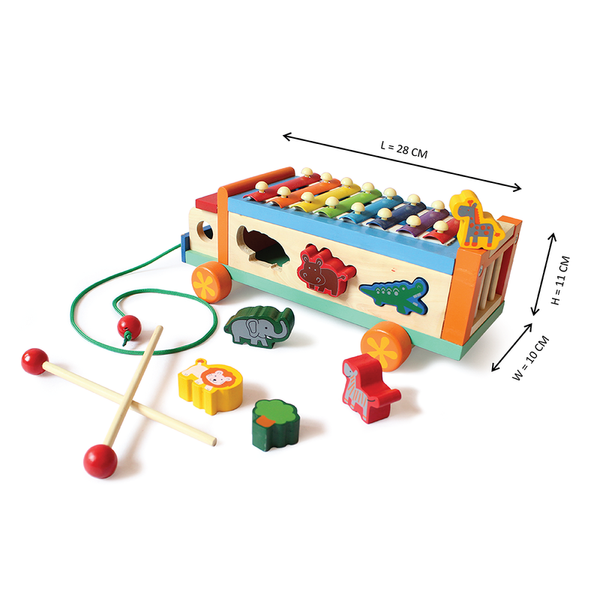 Wooden Animal Musicial Activity Truck - 100% Safe, Natural & Eco-friendly