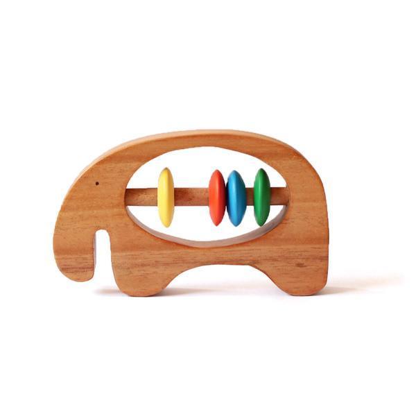 Wooden Elephant Rattle and Teether for Infants