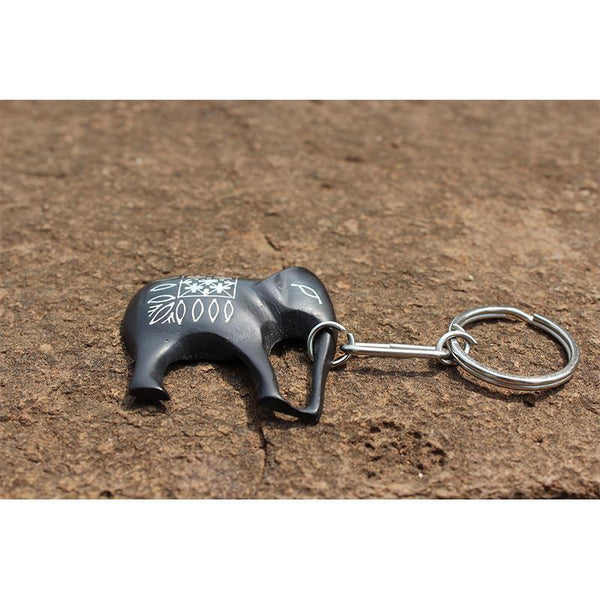 Handcrafted Bidri Designed Elephant Keychain