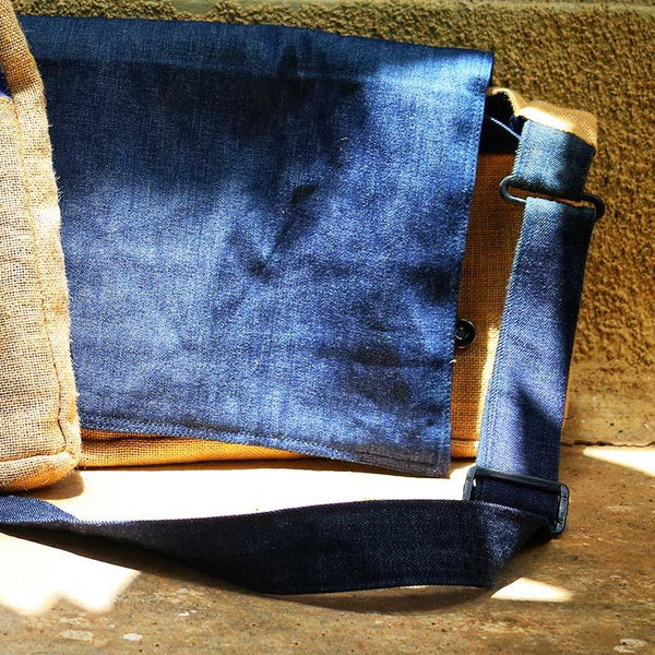 Upcycled Jute and Denim Laptop Bag Created by Women Artisans