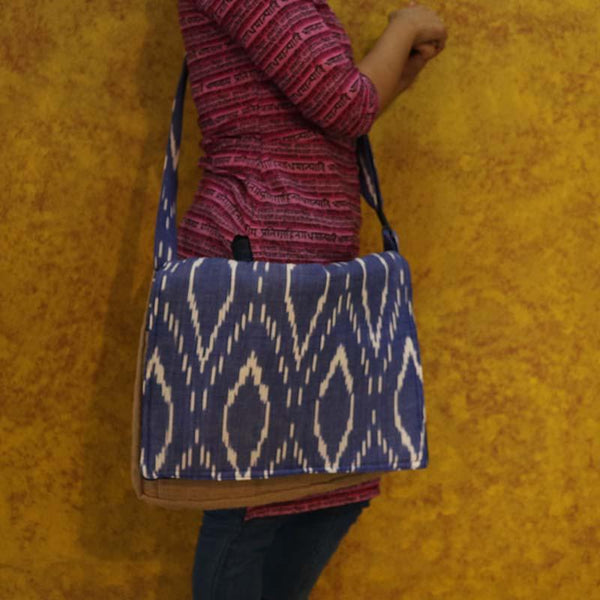 Upcycled Jute and Ikat Laptop Bag Made by Women Artisans
