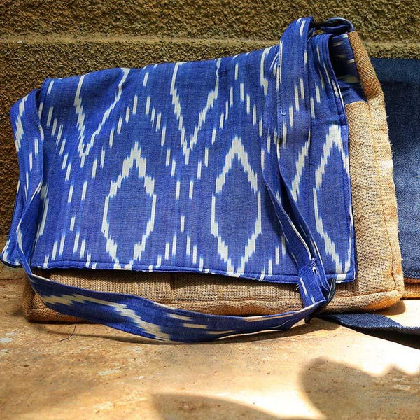 Upcycled Jute and Ikat Laptop Bag Made by Women Artisans