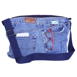 Zippered Messenger Bag made with Upcycled Jeans