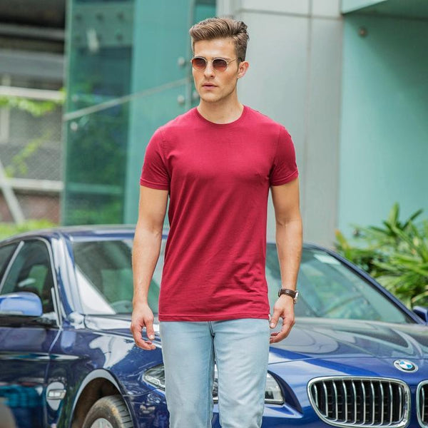 100% Organic Cotton Round Neck T-shirt (Meticulous Maroon)