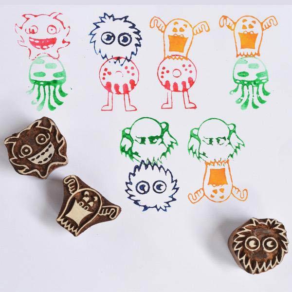 Monster Fun Wooden Stamps Set (Set of 6 stamps)