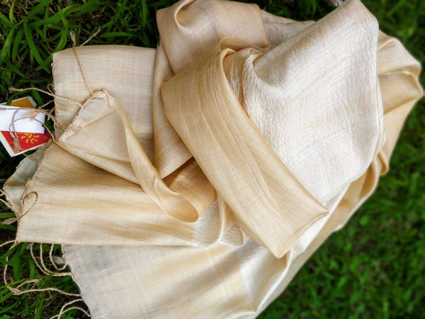 Handloom Beige Tussar Silk Weaving Shibori Stole created by traditional artisans from East India
