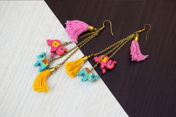 Hathi Tassel Earrings Hand Painted by Women Artisans