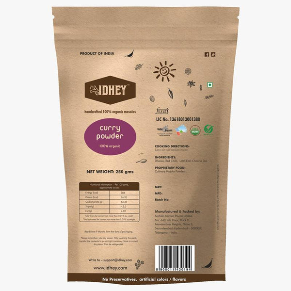 Combo Pack of 3 Organic Powders - Rasam + Curry + Sambar Powder, 100g each
