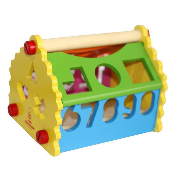 Wooden Number & Shape Sorting House Toy for Addition, Subtraction & Time-telling Skills