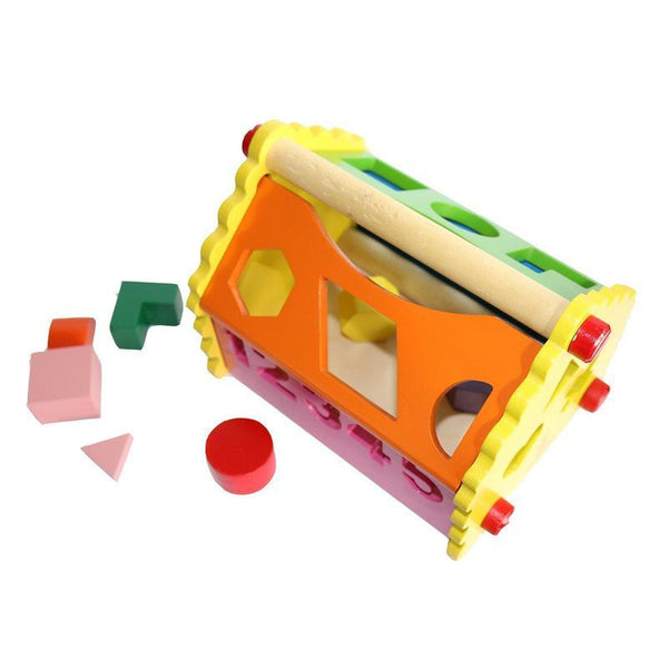Wooden Number & Shape Sorting House Toy for Addition, Subtraction & Time-telling Skills