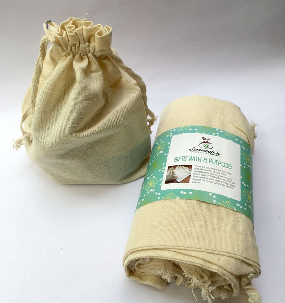 Eco-Friendly Kora Cotton Tamboolam/ Gift Bags (Small) - Pack of 12