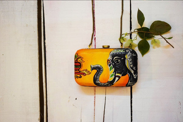 Kalash Hathi Clutch Hand Painted by Women Artisans